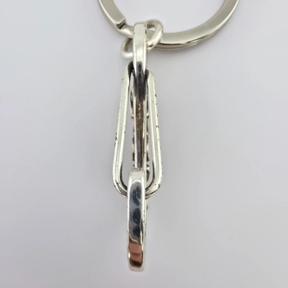 BRIGHTON 'Crystal Ball' Key Fob Key Chain Handbag Clip Scrollwork Silver Plate